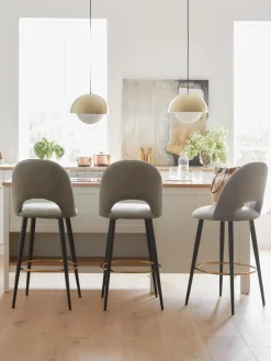 Taburetes Altos|Sillas>Westwing Collection Taburete alto de terciopelo Rachel Terciopelo gris claro, negro mate