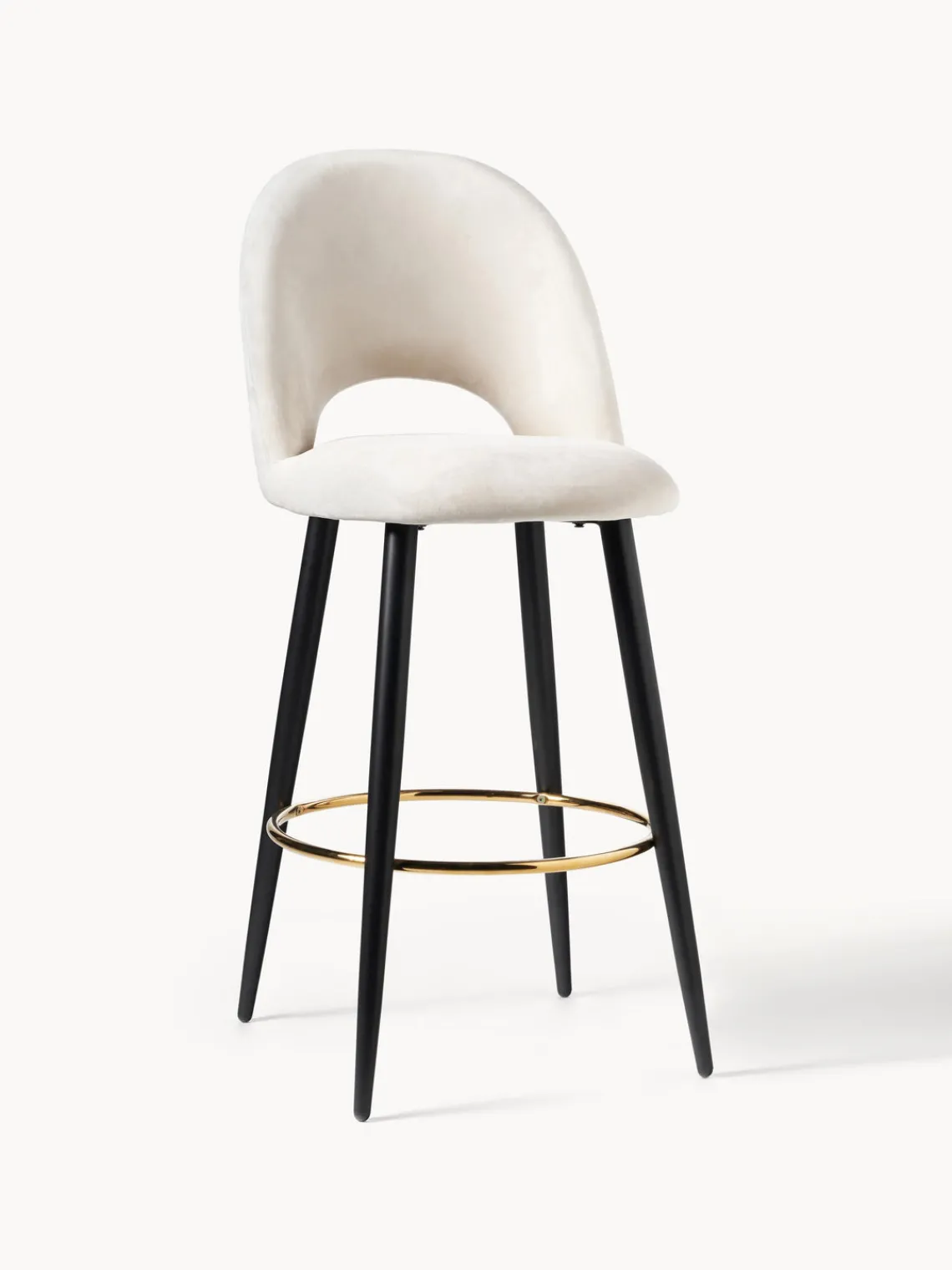 Taburetes Altos|Sillas>Westwing Collection Taburete alto de terciopelo Rachel Terciopelo blanco crema, negro mate