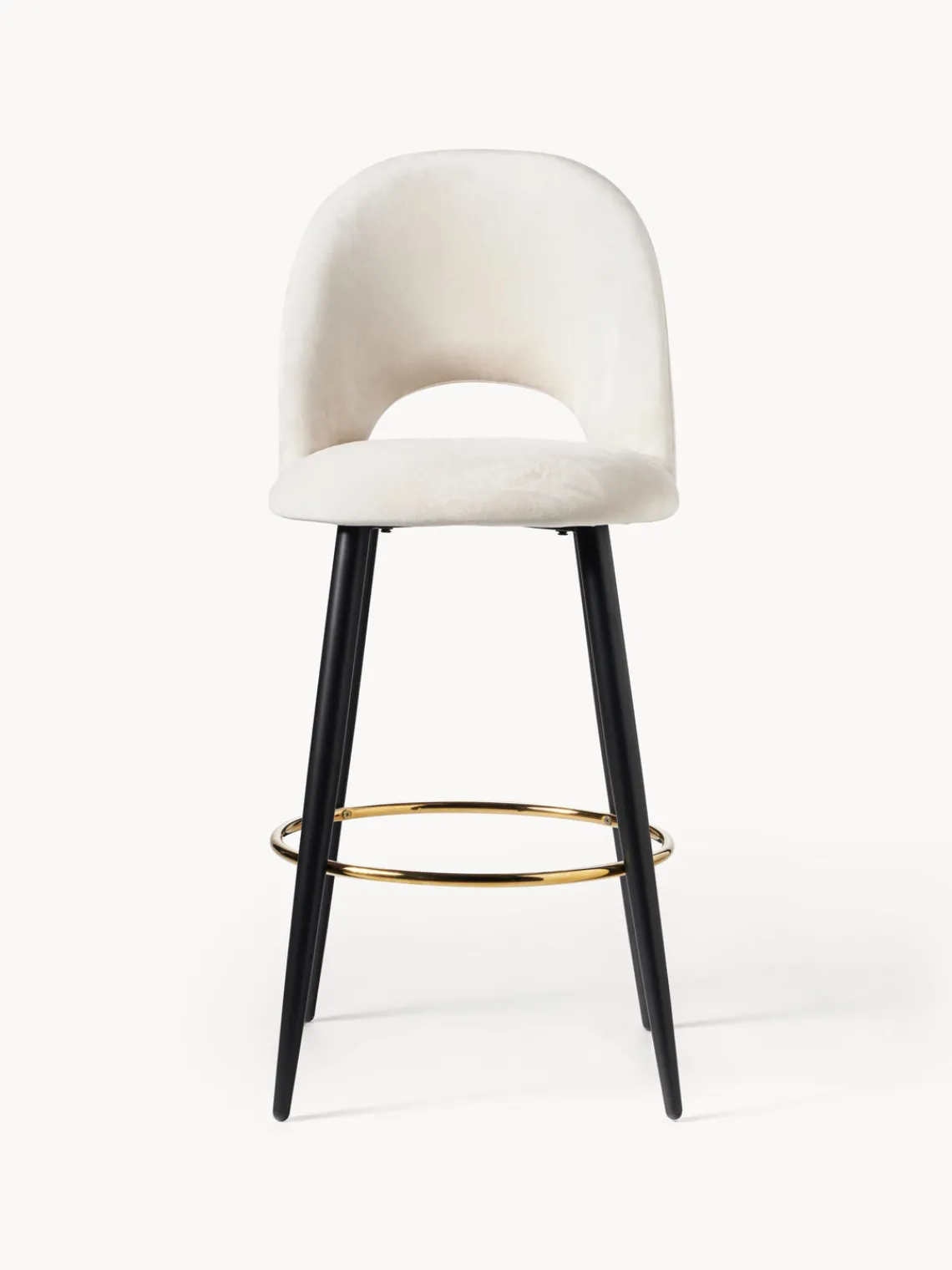 Taburetes Altos|Sillas>Westwing Collection Taburete alto de terciopelo Rachel Terciopelo blanco crema, negro mate