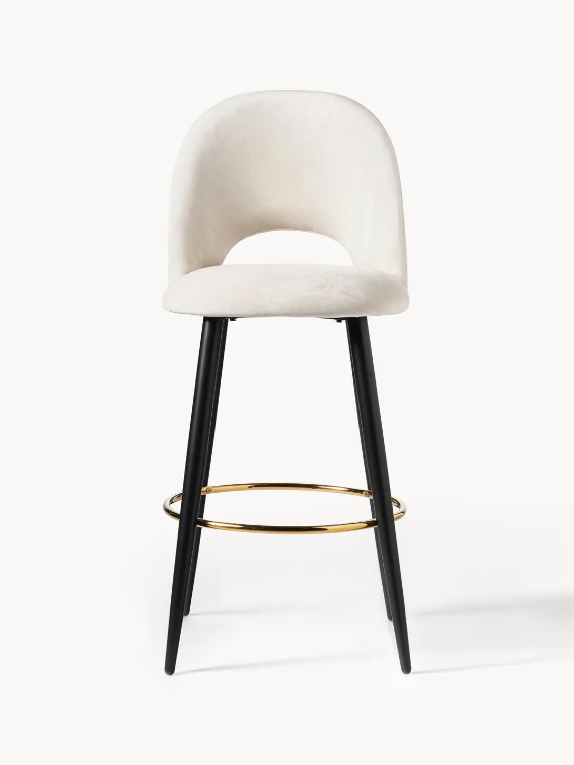 Taburetes Altos|Sillas>Westwing Collection Taburete alto de terciopelo Rachel Terciopelo blanco crema, negro mate