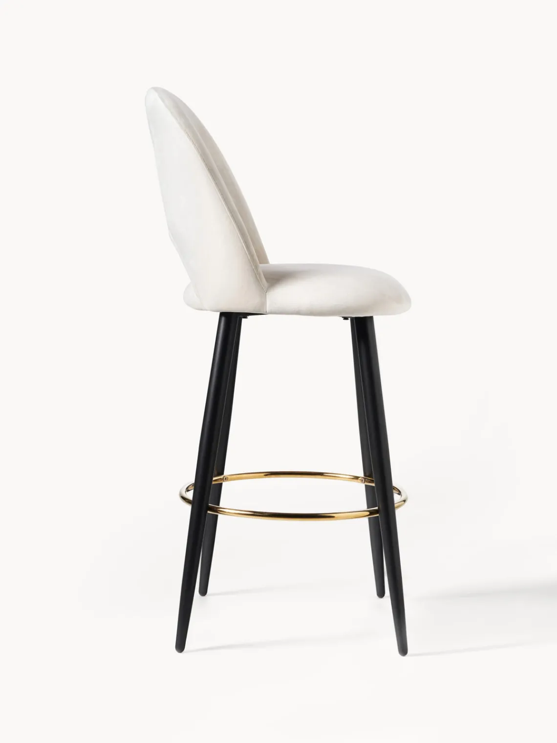 Taburetes Altos|Sillas>Westwing Collection Taburete alto de terciopelo Rachel Terciopelo blanco crema, negro mate