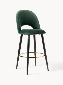 Taburetes Altos|Sillas>Westwing Collection Taburete alto de terciopelo Rachel Terciopelo verde oscuro, negro mate