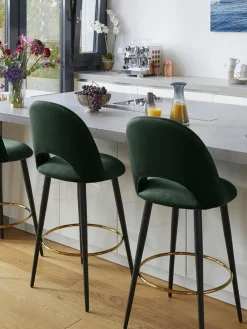 Taburetes Altos|Sillas>Westwing Collection Taburete alto de terciopelo Rachel Terciopelo verde oscuro, negro mate
