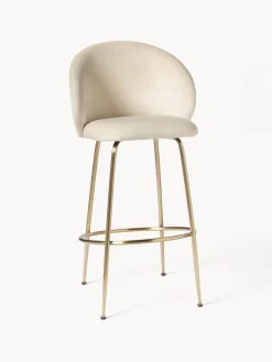 Taburetes Altos|Sillas>Westwing Collection Taburete alto de terciopelo Luisa Terciopelo blanco crema, dorado brillante