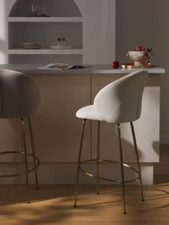 Taburetes Altos|Sillas>Westwing Collection Taburete alto de terciopelo Luisa Terciopelo blanco crema, dorado brillante