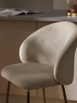 Taburetes Altos|Sillas></noscript>Westwing Collection Taburete alto de terciopelo Luisa Terciopelo blanco crema, dorado brillante