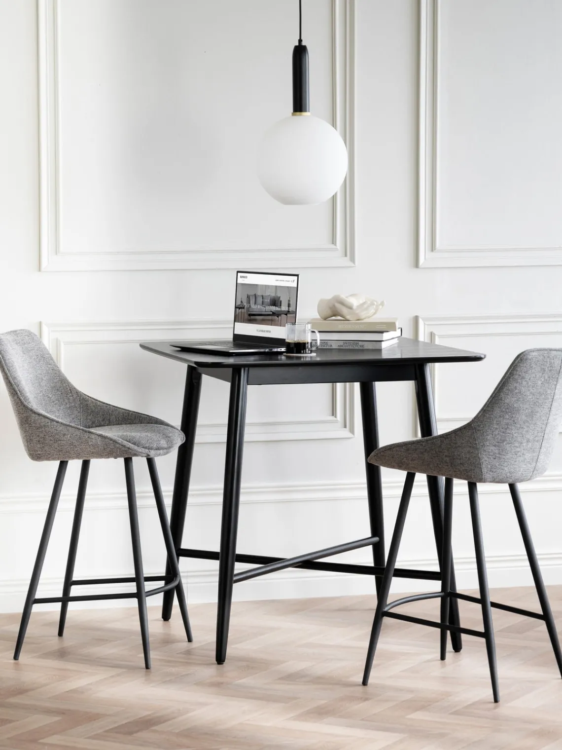 Taburetes Altos|Sillas>Rowico Home Taburete alto Sierra Tejido gris claro, negro