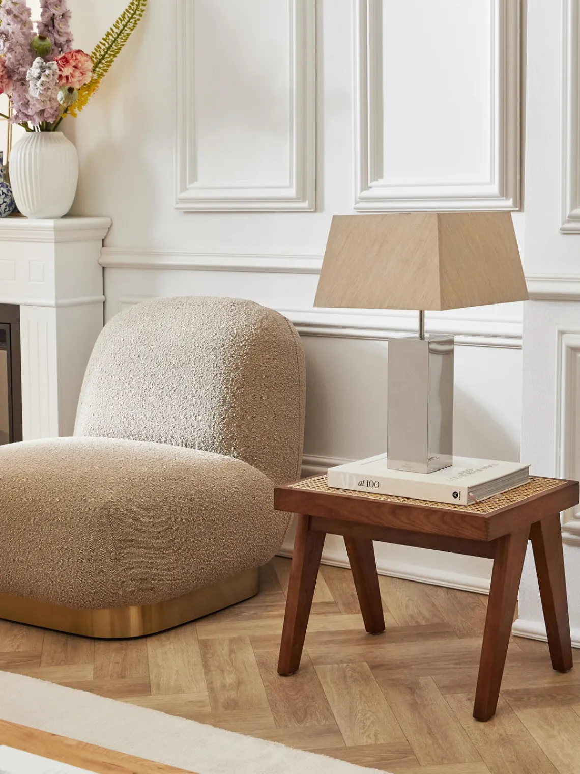 Pufs Y Otomanos|Pufs Y Otomanos>Westwing Collection Taburete con tejido vienés Sissi Madera de roble oscura, beige claro