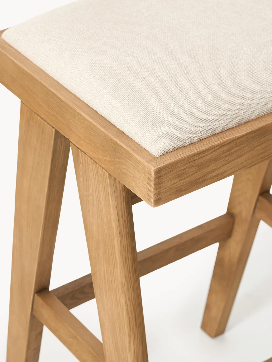 Taburetes Altos|Sillas>Westwing Collection Taburete de bar con acolchado Sissi Tejido blanco crema, madera de roble clara