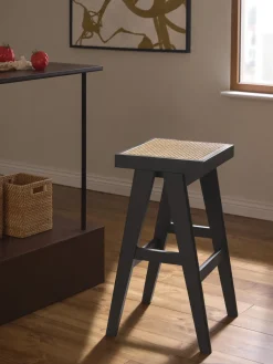 Taburetes Altos|Sillas>Westwing Collection Taburete de bar con tejido vienés Sissi Negro, beige claro