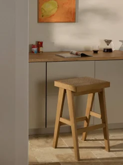 Taburetes Altos|Sillas>Westwing Collection Taburete de bar con tejido vienés Sissi Madera de roble clara, beige claro