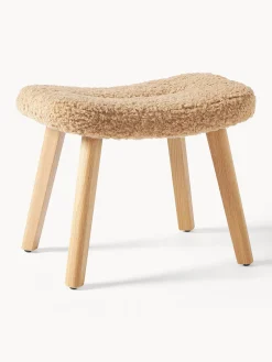 Pufs Y Otomanos|Pufs Y Otomanos>Westwing Collection Taburete de borreguillo Wing Borreguillo beige, madera de abedul