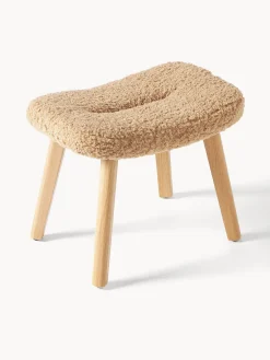 Pufs Y Otomanos|Pufs Y Otomanos></noscript>Westwing Collection Taburete de borreguillo Wing Borreguillo beige, madera de abedul