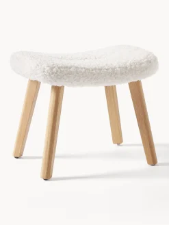 Pufs Y Otomanos|Pufs Y Otomanos>Westwing Collection Taburete de borreguillo Wing Borreguillo blanco crema, madera de abedul