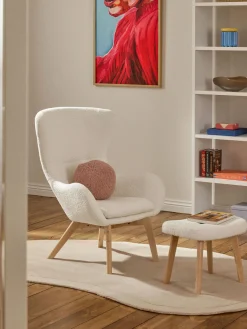 Pufs Y Otomanos|Pufs Y Otomanos>Westwing Collection Taburete de borreguillo Wing Borreguillo blanco crema, madera de abedul