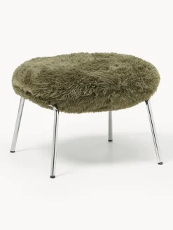 Pufs Y Otomanos|Pufs Y Otomanos>Westwing Collection Taburete de cuero sintético con patas de metal Luan Cuero sintético verde oliva, plateado