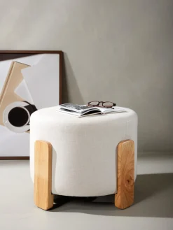 Pufs Y Otomanos|Pufs Y Otomanos>Venture Design Taburete de lino con patas de madera Coffey Tejido beige claro, madera de caucho