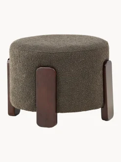Pufs Y Otomanos|Pufs Y Otomanos>Venture Design Taburete de tejido bouclé con patas de madera Coffey Bouclé verde oliva, madera de caucho lacada en marrón oscuro