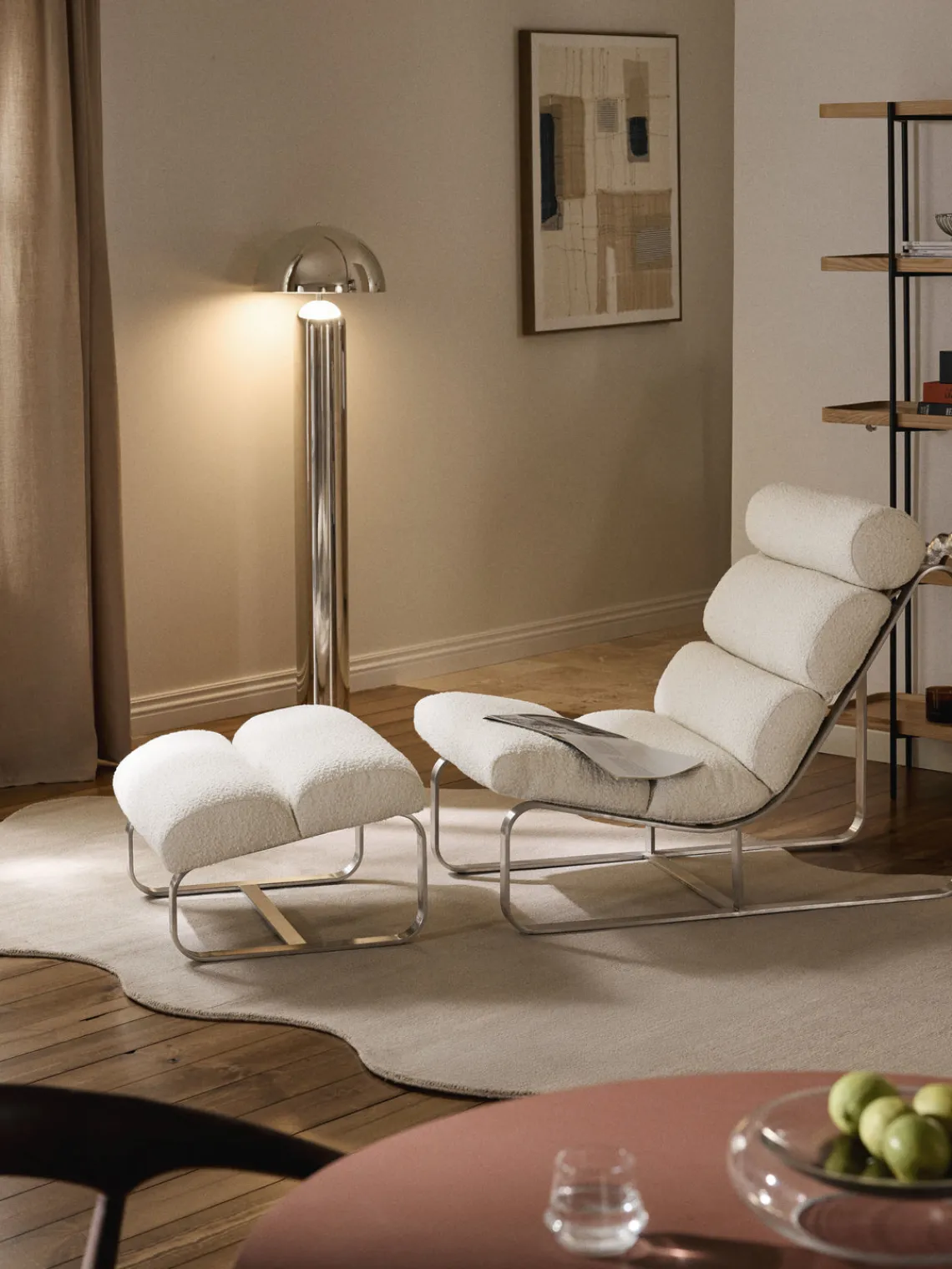 Taburete en tejido bouclé Pavlos Sillones Pequeños|Sillones