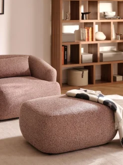 Reposapiés|Sofás>Westwing Collection Taburete en tejido bouclé Sofia Bouclé jaspeado, rojo óxido