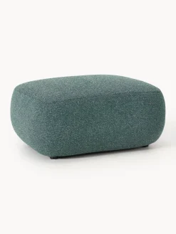 Reposapiés|Sofás>Westwing Collection Taburete en tejido bouclé Sofia Bouclé jaspeado, azul petróleo