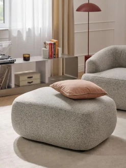 Reposapiés|Sofás>Westwing Collection Taburete en tejido bouclé Sofia Bouclé jaspeado, beige