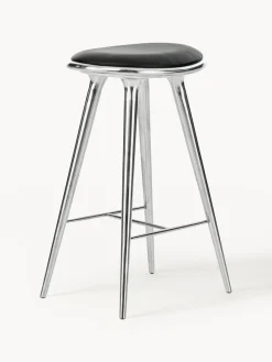 Taburetes Altos|Sillas>Mater Taburete High Stool Cuero negro, plateado brillante