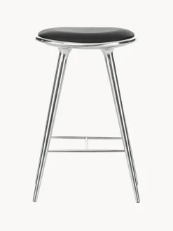 Taburetes Altos|Sillas>Mater Taburete High Stool Cuero negro, plateado brillante