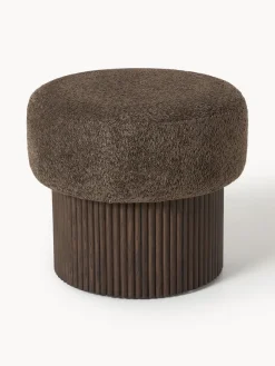 Pufs Y Otomanos|Pufs Y Otomanos>Westwing Collection Taburete pequeño tapizado en borreguillo bouclé con espacio de almacenamiento Nala Tejido borreguillo bouclé taupe, madera de fresno oscura