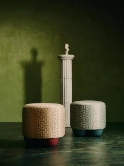 Pufs Y Otomanos|Pufs Y Otomanos>Westwing Collection Taburete tapizado de diseño DEDAR Milano x Westwing Lino Jacquard, Medialuna Beige