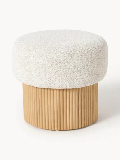 Pufs Y Otomanos|Pufs Y Otomanos>Westwing Collection Taburete tapizado en borreguillo bouclé con espacio de almacenamiento Nala Tejido borreguillo bouclé blanco Off White, madera de fresno clara