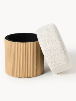 Pufs Y Otomanos|Pufs Y Otomanos></noscript>Westwing Collection Taburete tapizado en borreguillo bouclé con espacio de almacenamiento Nala Tejido borreguillo bouclé blanco Off White, madera de fresno clara