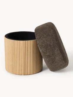 Pufs Y Otomanos|Pufs Y Otomanos></noscript>Westwing Collection Taburete tapizado en borreguillo bouclé con espacio de almacenamiento Nala Tejido borreguillo bouclé taupe, madera de fresno clara