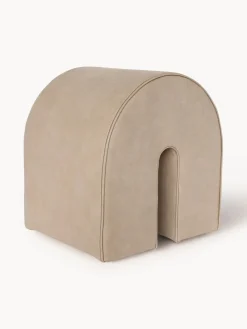 Clearance Taburete tapizado en piel de nobuck Curved Pufs Y Otomanos|Pufs Y Otomanos