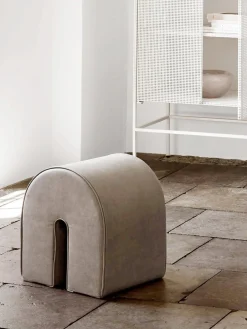 Clearance Taburete tapizado en piel de nobuck Curved Pufs Y Otomanos|Pufs Y Otomanos