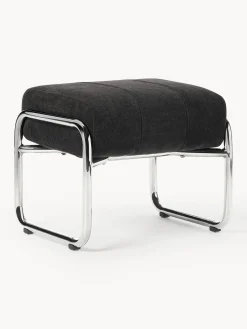 Pufs Y Otomanos|Pufs Y Otomanos>Westwing Collection Taburete tapizado Marcel Chenilla gris antracita, plateado