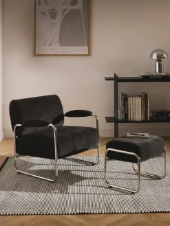 Pufs Y Otomanos|Pufs Y Otomanos>Westwing Collection Taburete tapizado Marcel Chenilla gris antracita, plateado