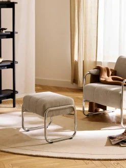 Pufs Y Otomanos|Pufs Y Otomanos>Westwing Collection Taburete tapizado Marcel Chenilla beige claro, plateado