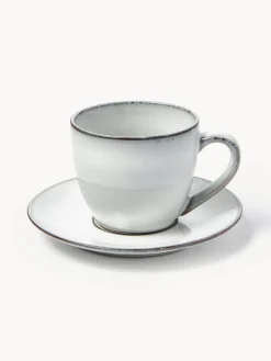 Tazas Y Mugs|Vajillas Completas>Broste Copenhagen Taza artesanal con platito Nordic Sand Tonos blancos y grises