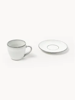 Tazas Y Mugs|Vajillas Completas></noscript>Broste Copenhagen Taza artesanal con platito Nordic Sand Tonos blancos y grises