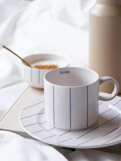 Tazas Y Mugs|Vajillas Completas>DESIGN LETTERS Taza de porcelana Fine Bone China Pyjama Blanco Off White, azul