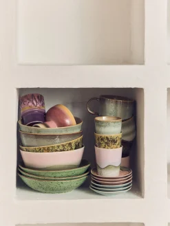 Tazas Y Mugs|Vajillas Completas>HKLIVING Taza pintada a mano con esmalte reactivo 70's Verde menta, rosa claro, blanco