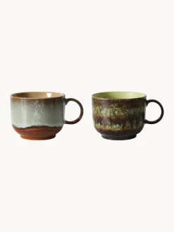 Tazas Y Mugs|Vajillas Completas>HKLIVING Tazas artesanales con esmalte reactivo 70's, 2 uds. Verde claro, tonos marrones, gris