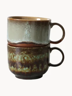 Tazas Y Mugs|Vajillas Completas></noscript>HKLIVING Tazas artesanales con esmalte reactivo 70's, 2 uds. Verde claro, tonos marrones, gris
