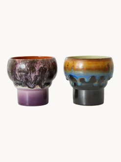 Tazas Y Mugs|Vajillas Completas>HKLIVING Tazas artesanales de gres 70's, 2 uds. Lila, negro, marrón claro, azul