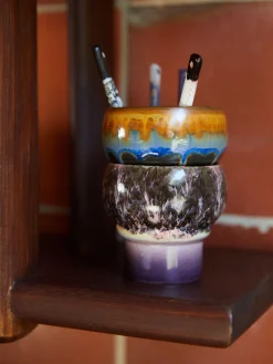 Tazas Y Mugs|Vajillas Completas>HKLIVING Tazas artesanales de gres 70's, 2 uds. Lila, negro, marrón claro, azul