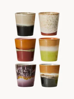 Tazas Y Mugs|Vajillas Completas>HKLIVING Tazas artesanales esmaltada 70s, 6 uds. Tonos marrones y beige, morado oscuro, verde claro
