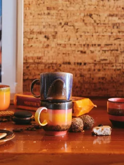 Tazas Y Mugs|Vajillas Completas>HKLIVING Tazas artesanales 70's, 4 uds. Naranja, tonos rojos, azul oscuro