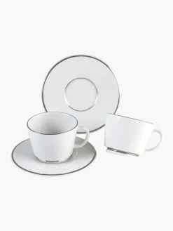 Hot Tazas con platitos de porcelana con borde platino pintado a mano Vitruv, 2 uds. Tazas De Espresso|Vajillas Completas