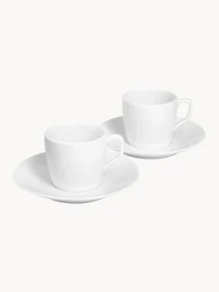 Tazas con platitos de porcelana artesanales Cosmopolitan, 2 uds. Tazas De Espresso|Vajillas Completas